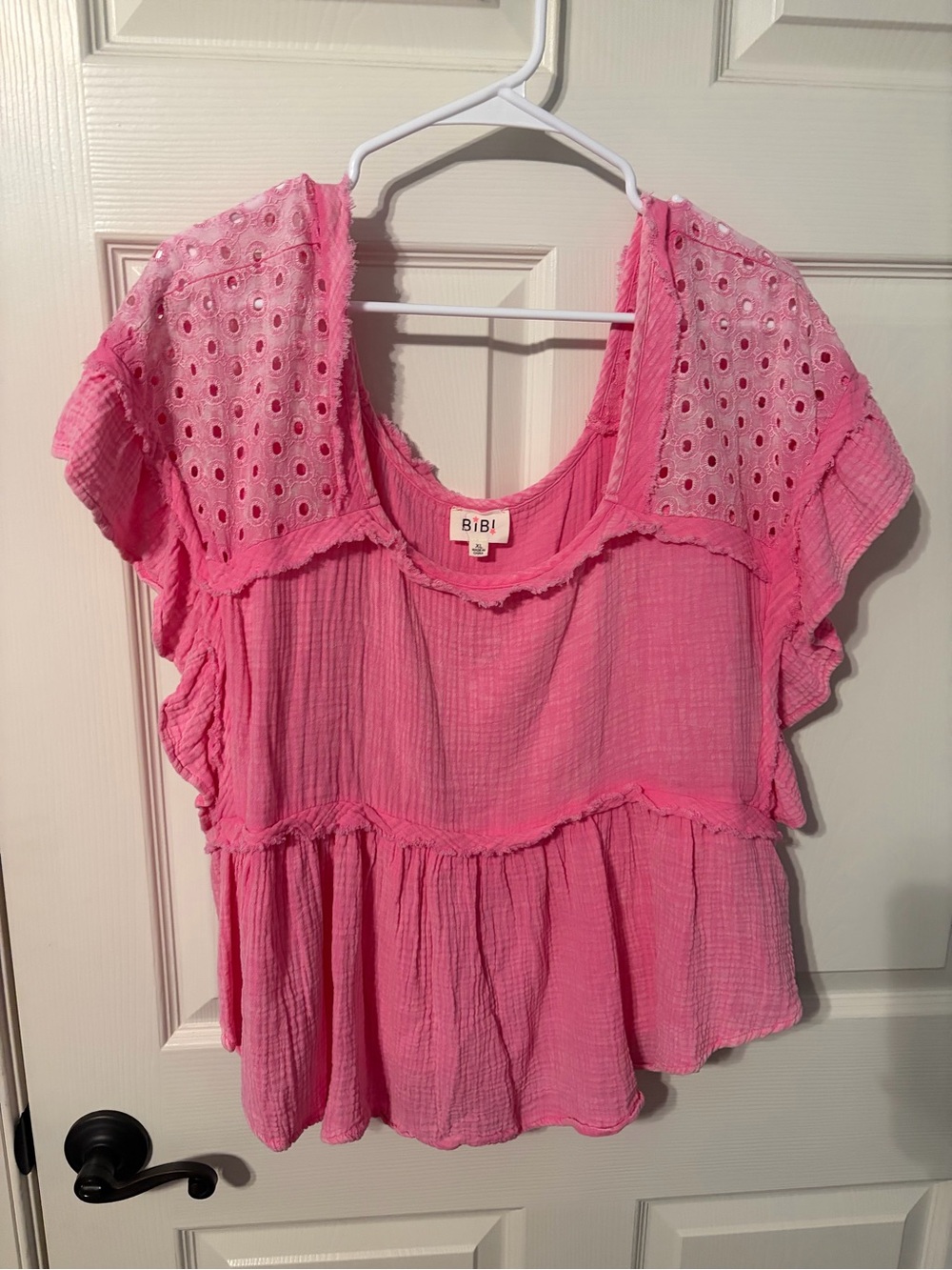 BiBi Pink Eyelet Tiered Ruffle Top